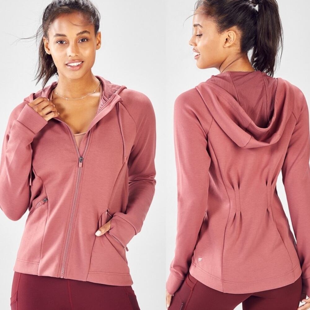 Fabletics Sammy Dark Rouge Pink Hooded Full‎ Zip Long Sleeve Jacket Size S